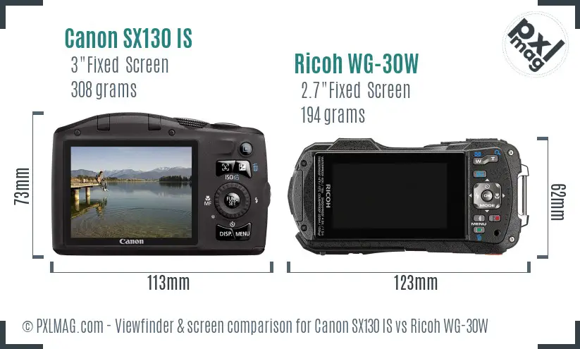 Canon SX130 IS vs Ricoh WG-30W Screen and Viewfinder comparison