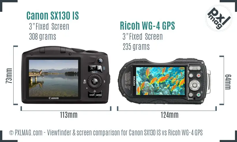 Canon SX130 IS vs Ricoh WG-4 GPS Screen and Viewfinder comparison