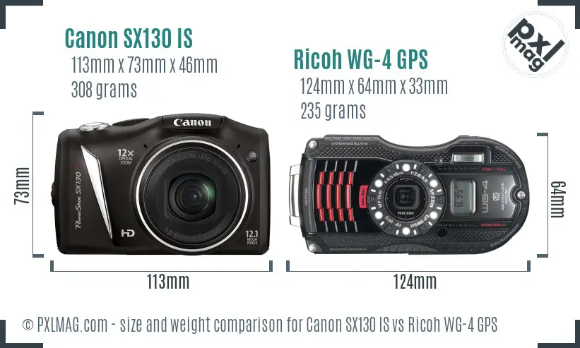 Canon SX130 IS vs Ricoh WG-4 GPS size comparison