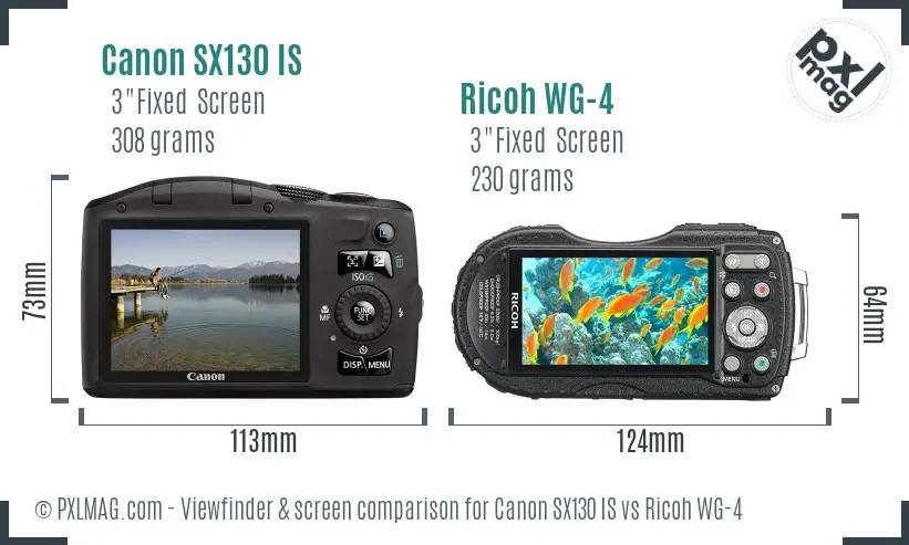 Canon SX130 IS vs Ricoh WG-4 Screen and Viewfinder comparison