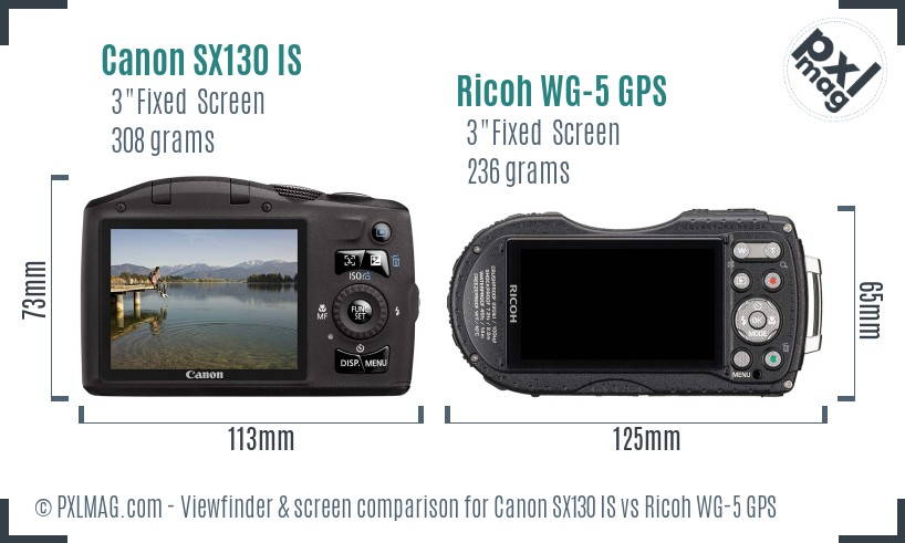 Canon SX130 IS vs Ricoh WG-5 GPS Screen and Viewfinder comparison