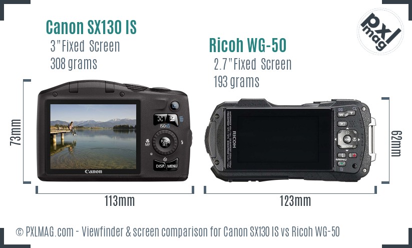 Canon SX130 IS vs Ricoh WG-50 Screen and Viewfinder comparison