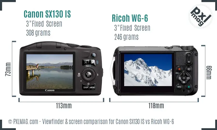 Canon SX130 IS vs Ricoh WG-6 Screen and Viewfinder comparison Canon SX130 IS vs Ricoh WG-6 Screen and Viewfinder comparison