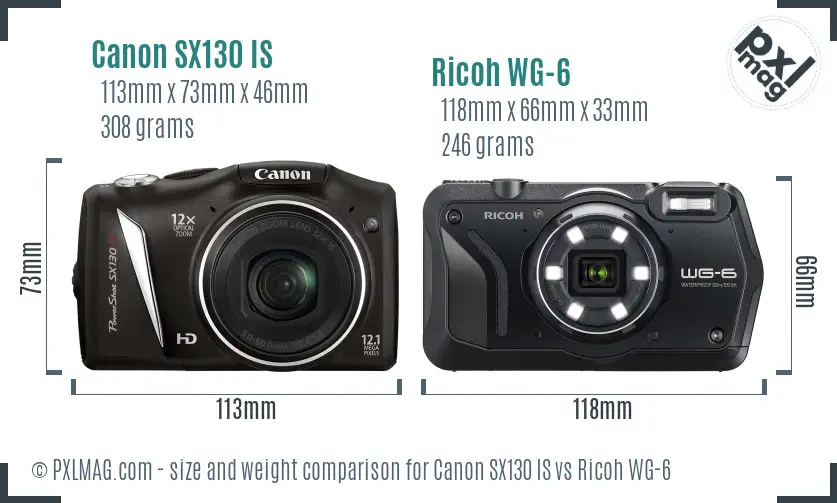 Canon SX130 IS vs Ricoh WG-6 size comparison Canon SX130 IS vs Ricoh WG-6 size comparison