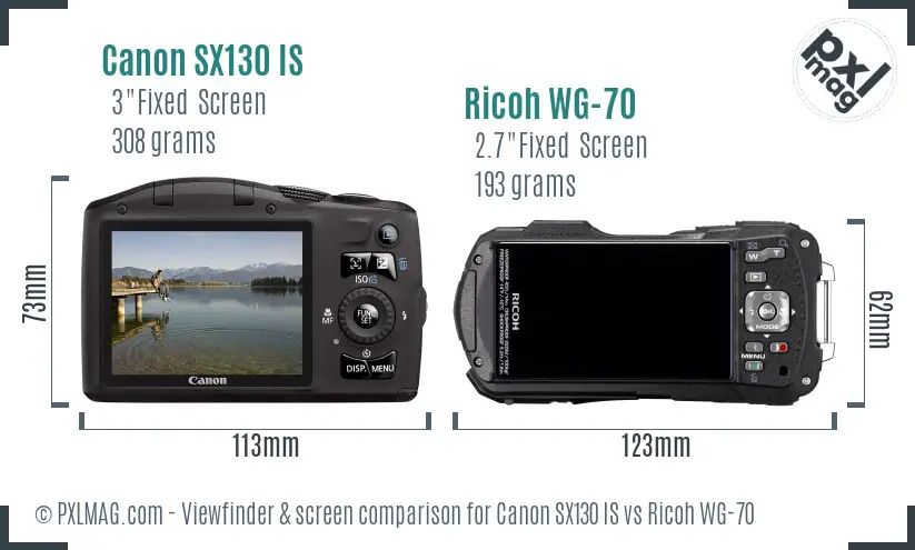 Canon SX130 IS vs Ricoh WG-70 Screen and Viewfinder comparison