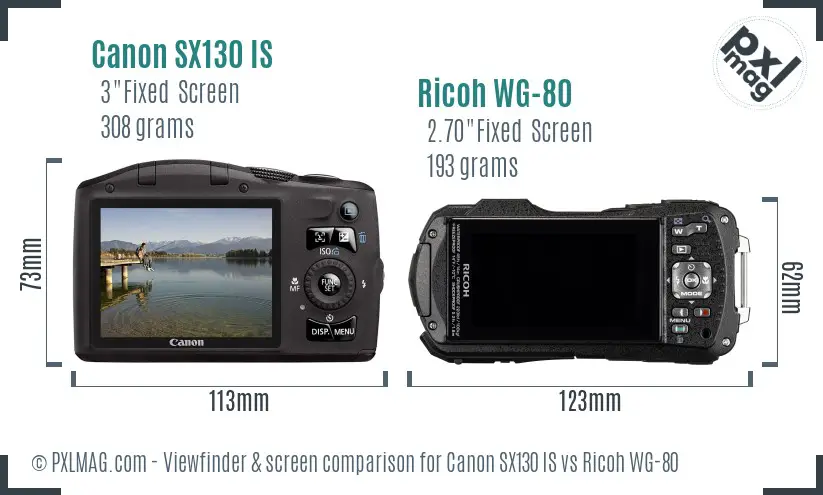 Canon SX130 IS vs Ricoh WG-80 Screen and Viewfinder comparison Canon SX130 IS vs Ricoh WG-80 Screen and Viewfinder comparison