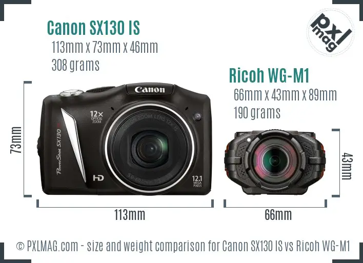 Canon SX130 IS vs Ricoh WG-M1 size comparison Canon SX130 IS vs Ricoh WG-M1 size comparison