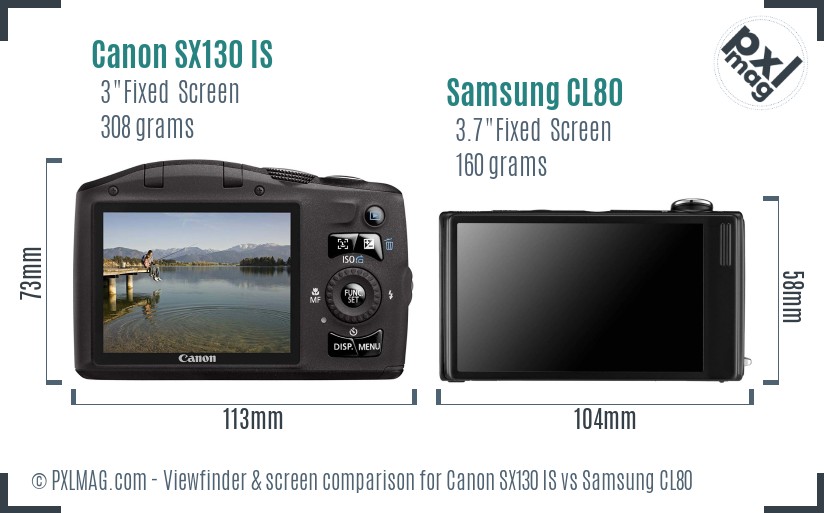 Canon SX130 IS vs Samsung CL80 Screen and Viewfinder comparison