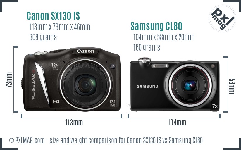 Canon SX130 IS vs Samsung CL80 size comparison Canon SX130 IS vs Samsung CL80 size comparison