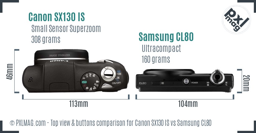 Canon SX130 IS vs Samsung CL80 top view buttons comparison