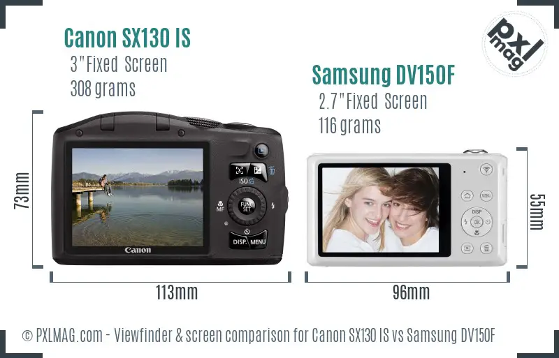 Canon SX130 IS vs Samsung DV150F Screen and Viewfinder comparison