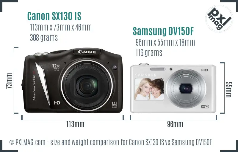 Canon SX130 IS vs Samsung DV150F size comparison