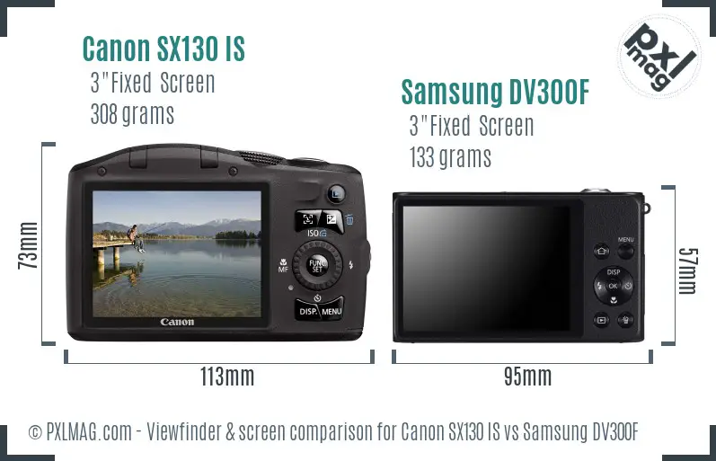 Canon SX130 IS vs Samsung DV300F Screen and Viewfinder comparison