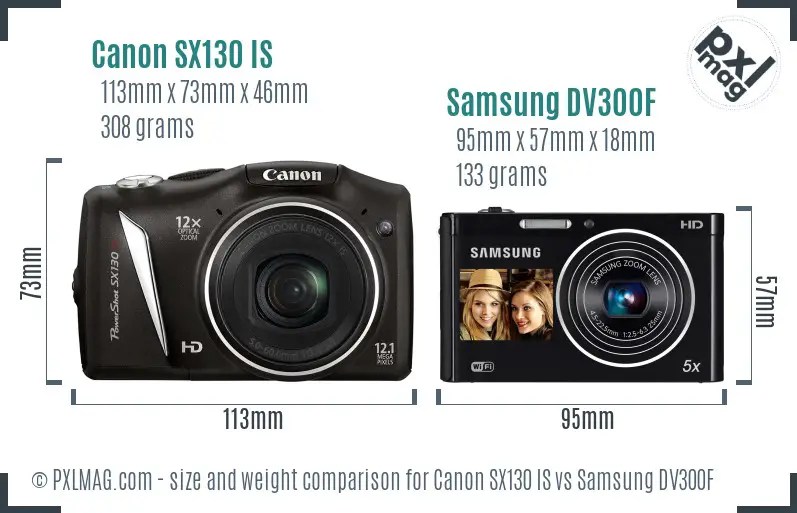 Canon SX130 IS vs Samsung DV300F size comparison