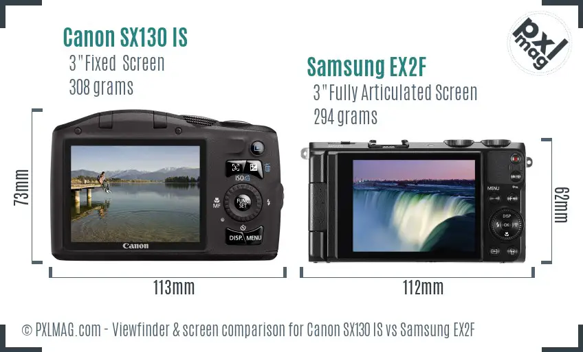 Canon SX130 IS vs Samsung EX2F Screen and Viewfinder comparison