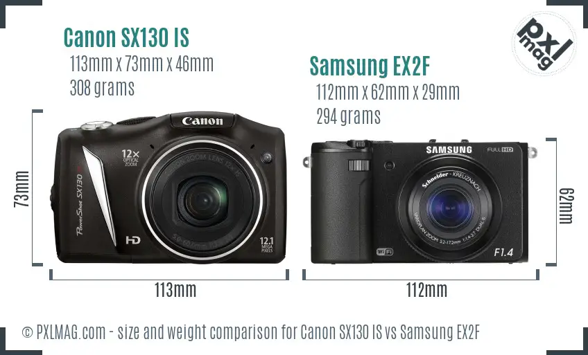 Canon SX130 IS vs Samsung EX2F size comparison