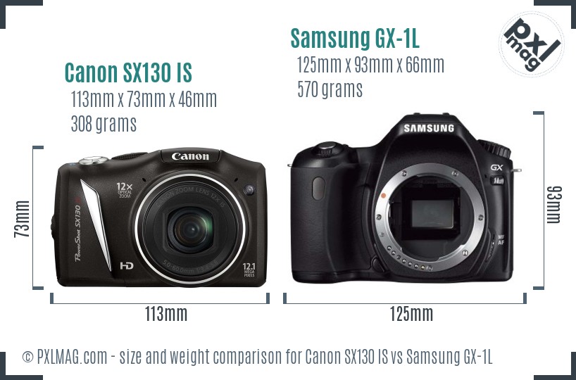 Canon SX130 IS vs Samsung GX-1L size comparison Canon SX130 IS vs Samsung GX-1L size comparison