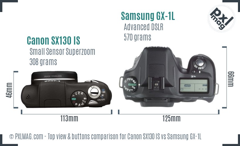 Canon SX130 IS vs Samsung GX-1L top view buttons comparison