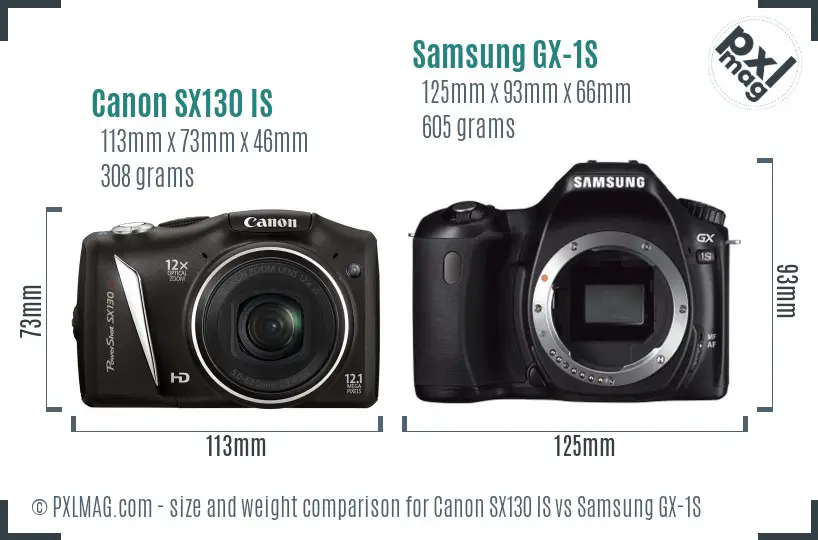 Canon SX130 IS vs Samsung GX-1S size comparison Canon SX130 IS vs Samsung GX-1S size comparison