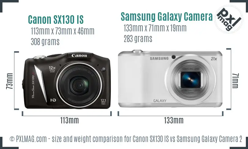 Canon SX130 IS vs Samsung Galaxy Camera 2 size comparison