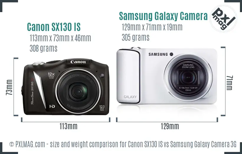 Canon SX130 IS vs Samsung Galaxy Camera 3G size comparison