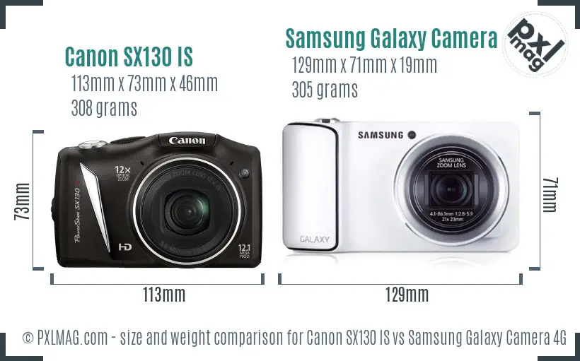 Canon SX130 IS vs Samsung Galaxy Camera 4G size comparison