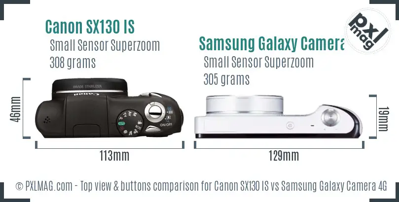 Canon SX130 IS vs Samsung Galaxy Camera 4G top view buttons comparison