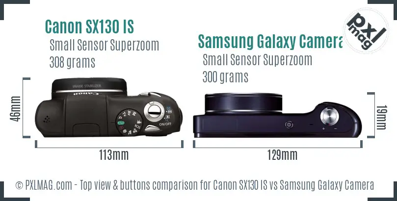 Canon SX130 IS vs Samsung Galaxy Camera top view buttons comparison