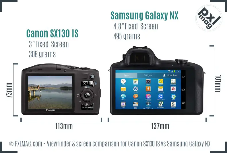 Canon SX130 IS vs Samsung Galaxy NX Screen and Viewfinder comparison Canon SX130 IS vs Samsung Galaxy NX Screen and Viewfinder comparison