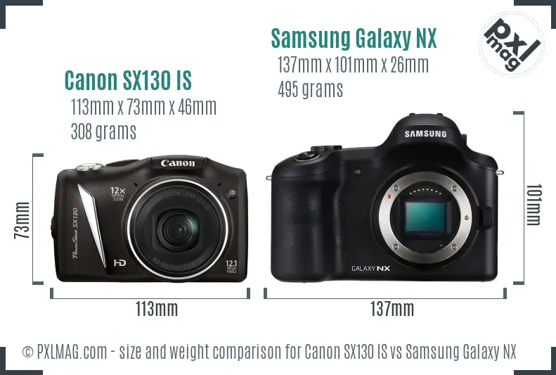 Canon SX130 IS vs Samsung Galaxy NX size comparison Canon SX130 IS vs Samsung Galaxy NX size comparison