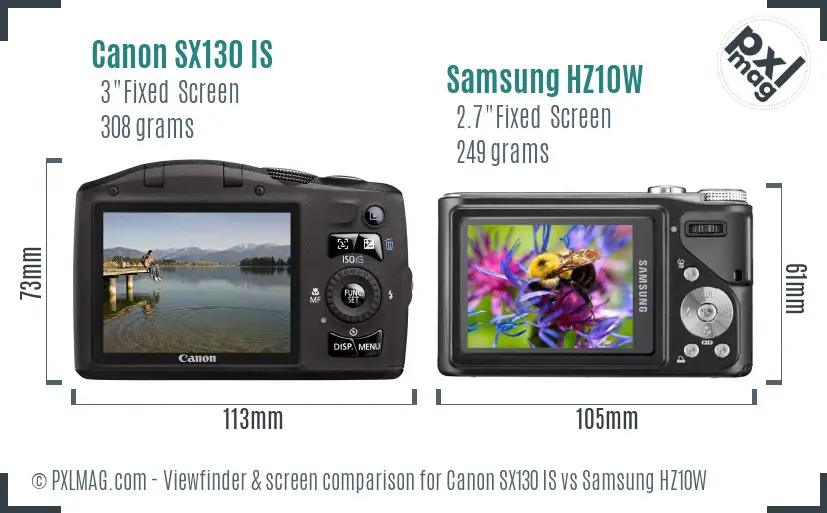 Canon SX130 IS vs Samsung HZ10W Screen and Viewfinder comparison