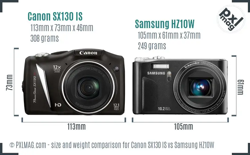 Canon SX130 IS vs Samsung HZ10W size comparison Canon SX130 IS vs Samsung HZ10W size comparison
