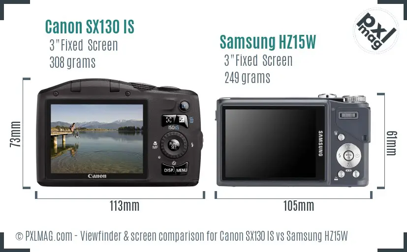 Canon SX130 IS vs Samsung HZ15W Screen and Viewfinder comparison Canon SX130 IS vs Samsung HZ15W Screen and Viewfinder comparison