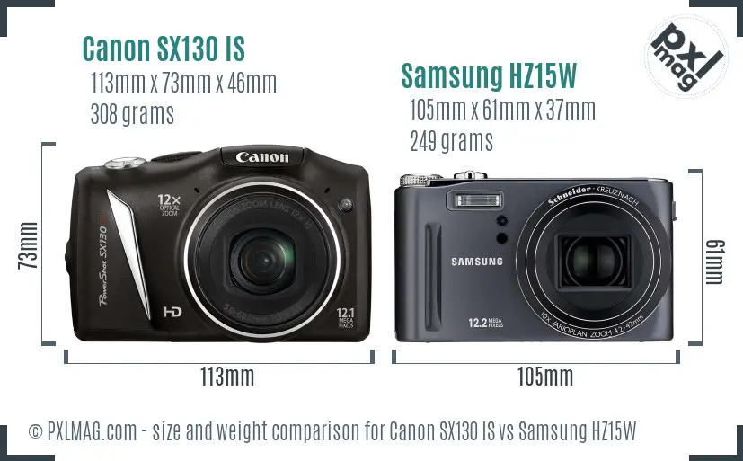 Canon SX130 IS vs Samsung HZ15W size comparison Canon SX130 IS vs Samsung HZ15W size comparison