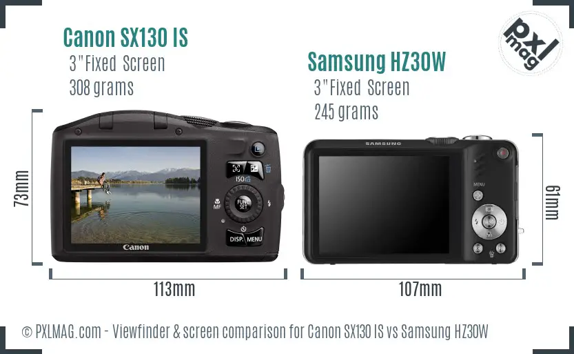 Canon SX130 IS vs Samsung HZ30W Screen and Viewfinder comparison