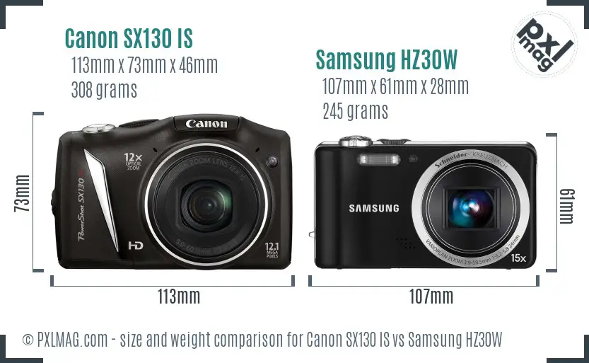 Canon SX130 IS vs Samsung HZ30W size comparison