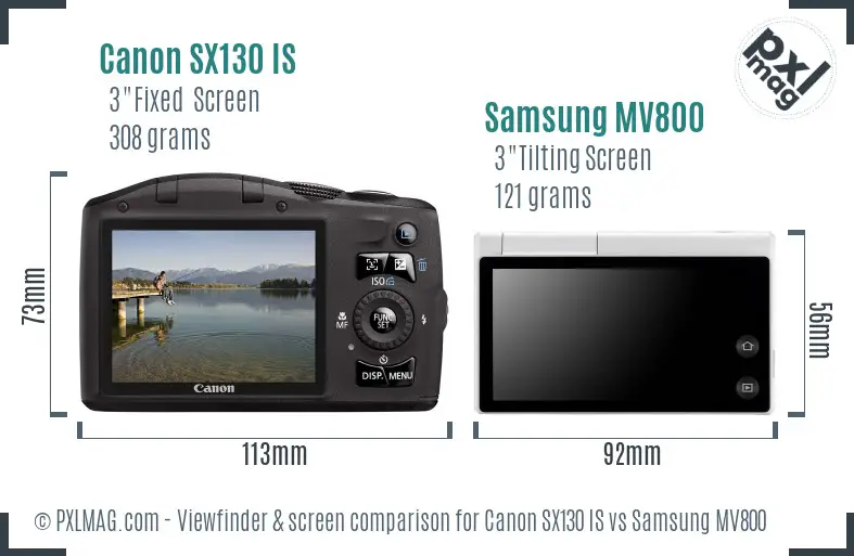 Canon SX130 IS vs Samsung MV800 Screen and Viewfinder comparison