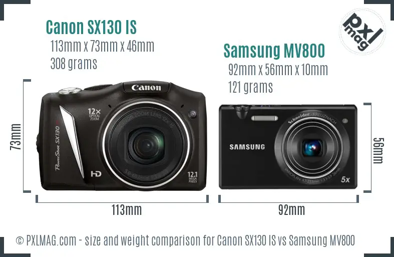 Canon SX130 IS vs Samsung MV800 size comparison