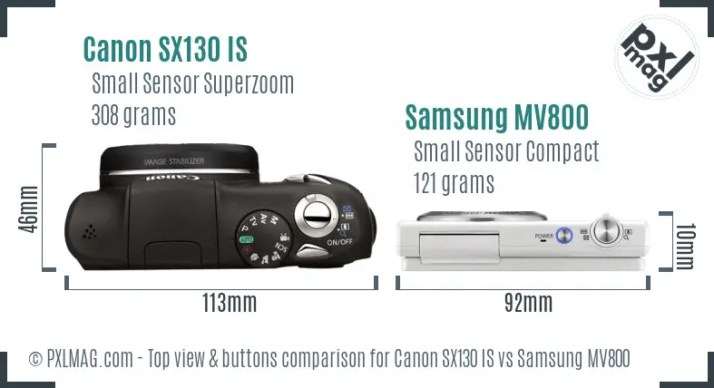 Canon SX130 IS vs Samsung MV800 top view buttons comparison