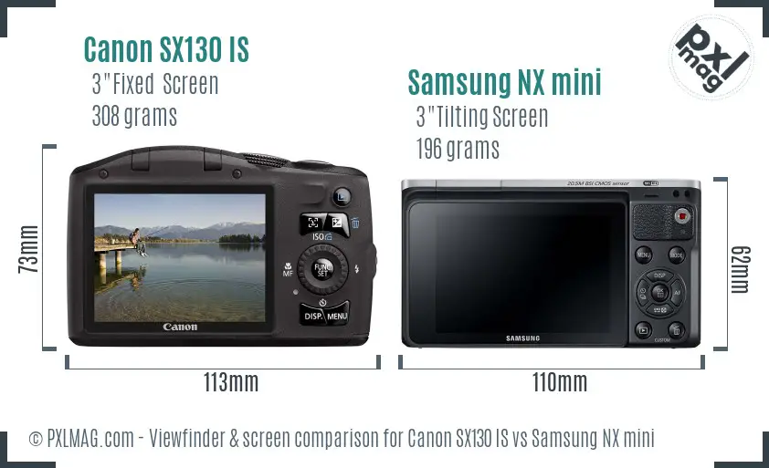 Canon SX130 IS vs Samsung NX mini Screen and Viewfinder comparison Canon SX130 IS vs Samsung NX mini Screen and Viewfinder comparison