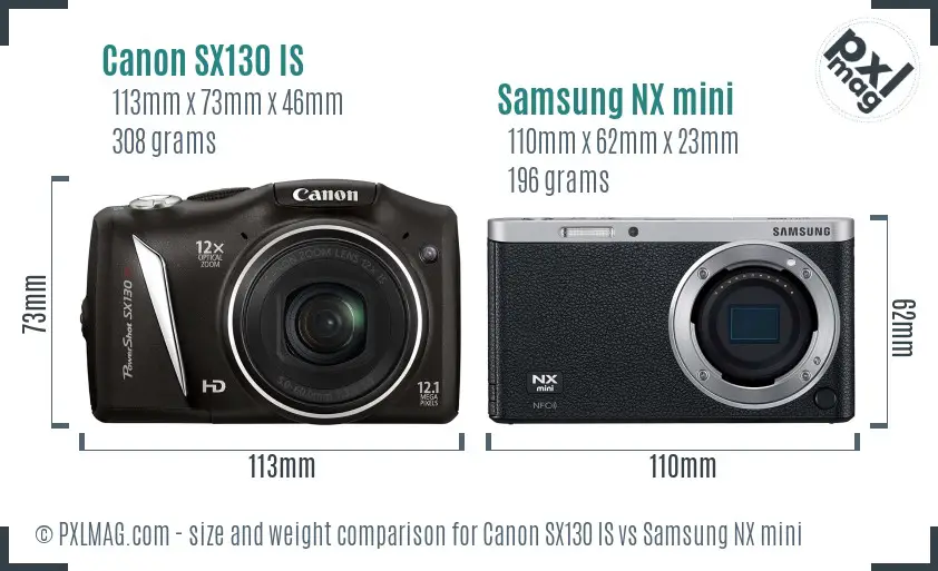 Canon SX130 IS vs Samsung NX mini size comparison Canon SX130 IS vs Samsung NX mini size comparison