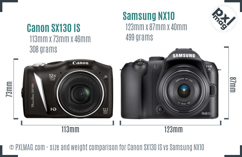 Canon SX130 IS vs Samsung NX10 size comparison