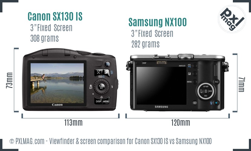 Canon SX130 IS vs Samsung NX100 Screen and Viewfinder comparison