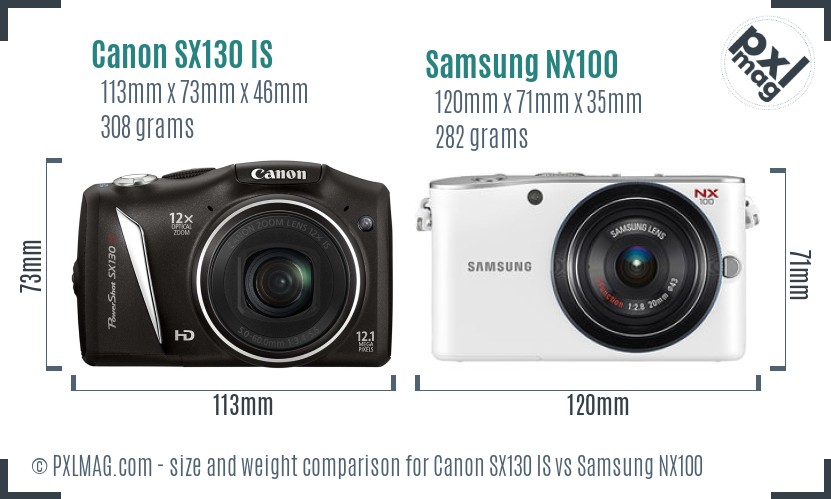 Canon SX130 IS vs Samsung NX100 size comparison