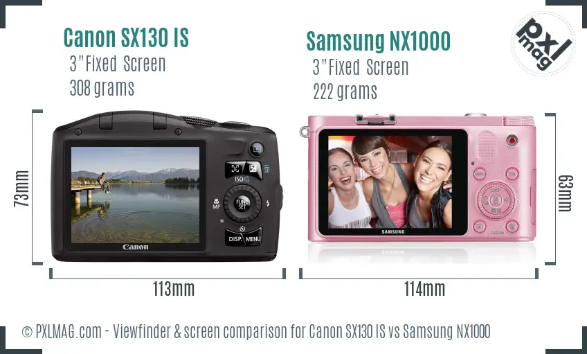 Canon SX130 IS vs Samsung NX1000 Screen and Viewfinder comparison