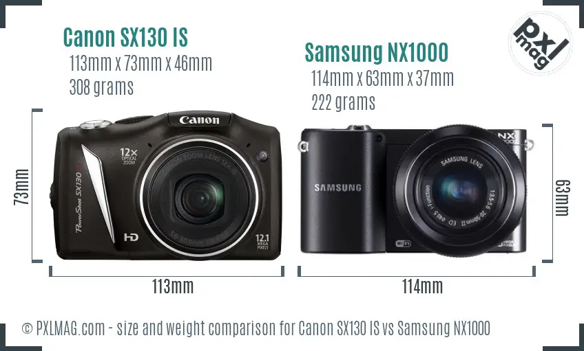 Canon SX130 IS vs Samsung NX1000 size comparison