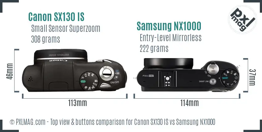 Canon SX130 IS vs Samsung NX1000 top view buttons comparison