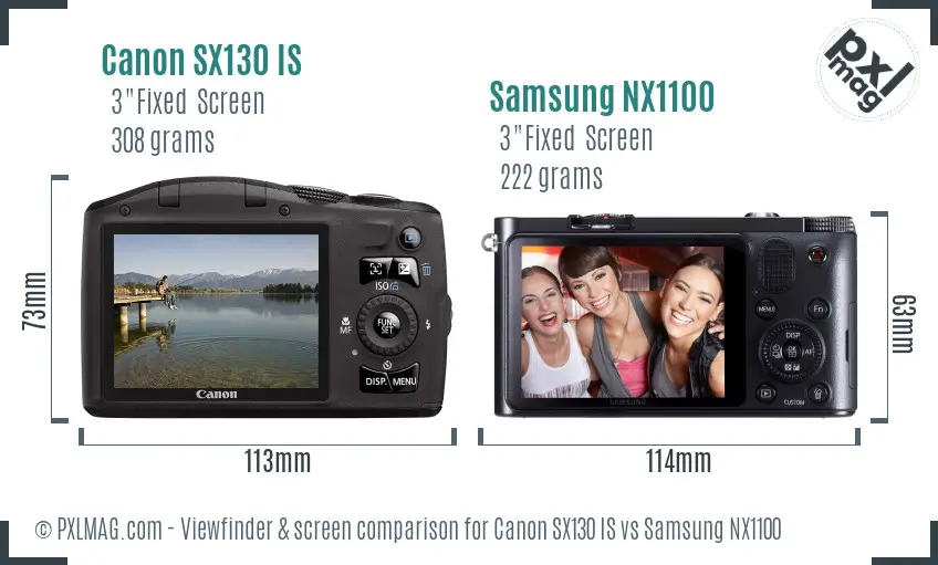 Canon SX130 IS vs Samsung NX1100 Screen and Viewfinder comparison