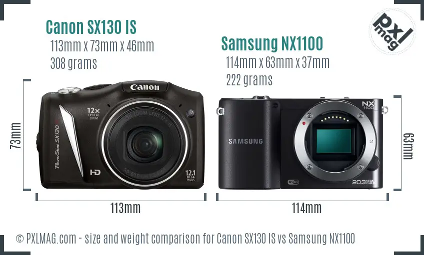 Canon SX130 IS vs Samsung NX1100 size comparison