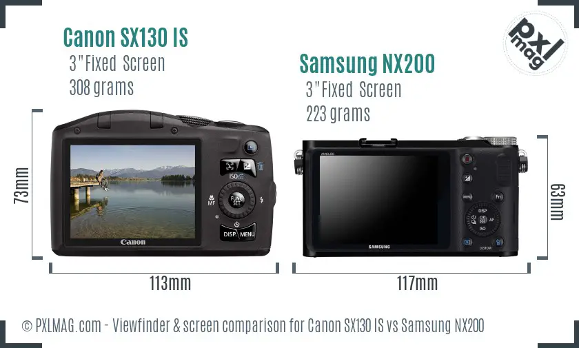 Canon SX130 IS vs Samsung NX200 Screen and Viewfinder comparison